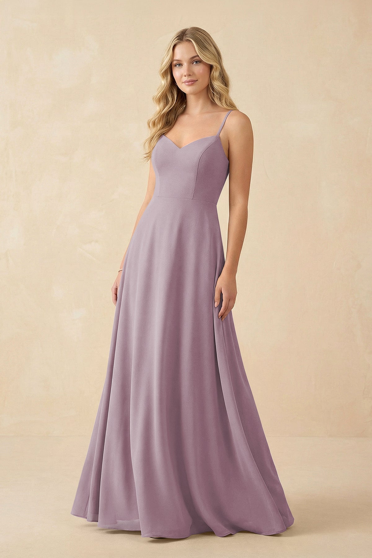 A-Line Chiffon Spaghetti Strap Bridesmaid Dress in Dusk