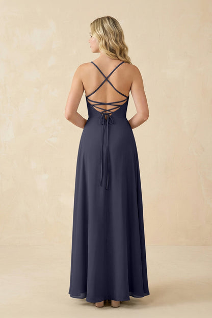 A-Line Chiffon Spaghetti Strap Bridesmaid Dress in Dusk Blue