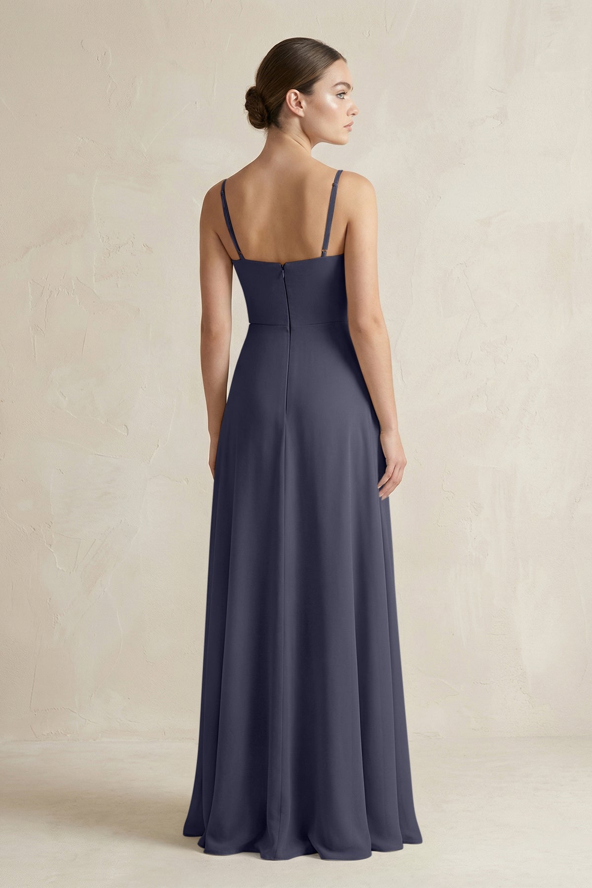 A-Line Chiffon Spaghetti Strap Bridesmaid Dress in Dusk Blue