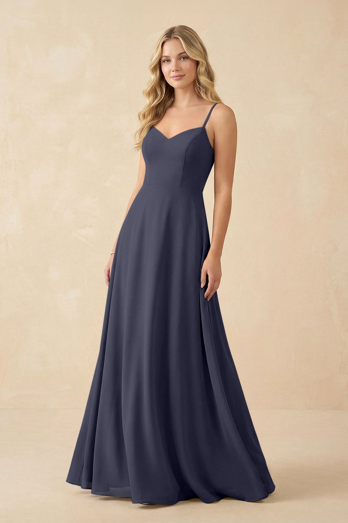 A-Line Chiffon Spaghetti Strap Bridesmaid Dress in Dusk Blue