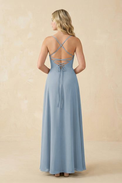 A-Line Chiffon Spaghetti Strap Bridesmaid Dress in Dusty Blue