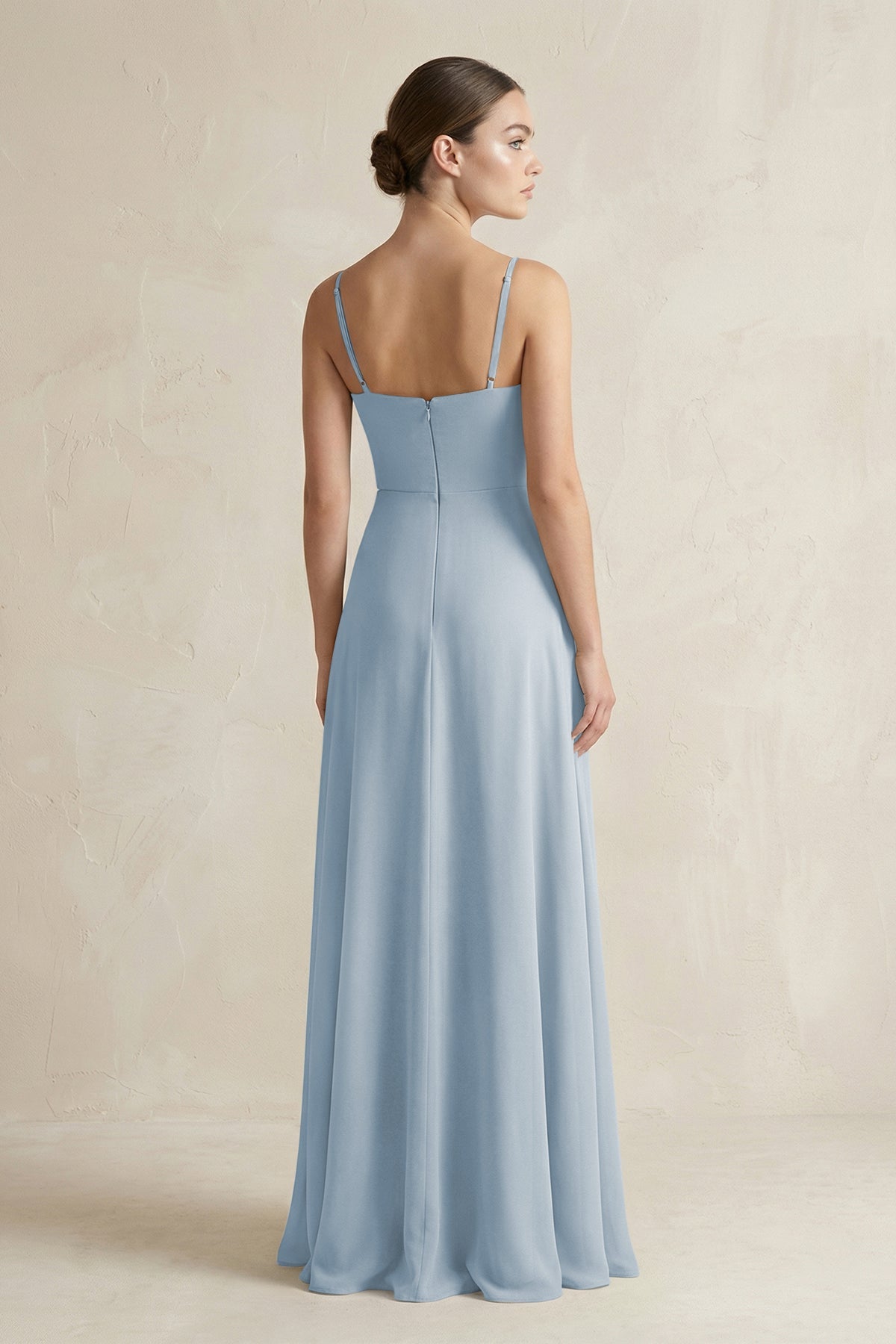 A-Line Chiffon Spaghetti Strap Bridesmaid Dress in Dusty Blue