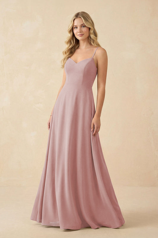 A-Line Chiffon Spaghetti Strap Bridesmaid Dress in Dusty Rose