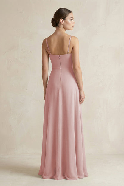 A-Line Chiffon Spaghetti Strap Bridesmaid Dress in Dusty Rose