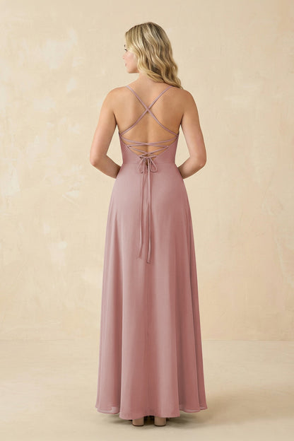 A-Line Chiffon Spaghetti Strap Bridesmaid Dress in Dusty Rose