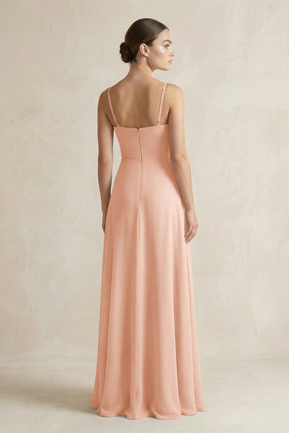 A-Line Chiffon Spaghetti Strap Bridesmaid Dress in English Rose