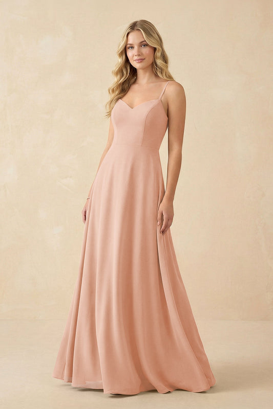 A-Line Chiffon Spaghetti Strap Bridesmaid Dress in English Rose
