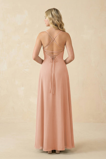 A-Line Chiffon Spaghetti Strap Bridesmaid Dress in English Rose