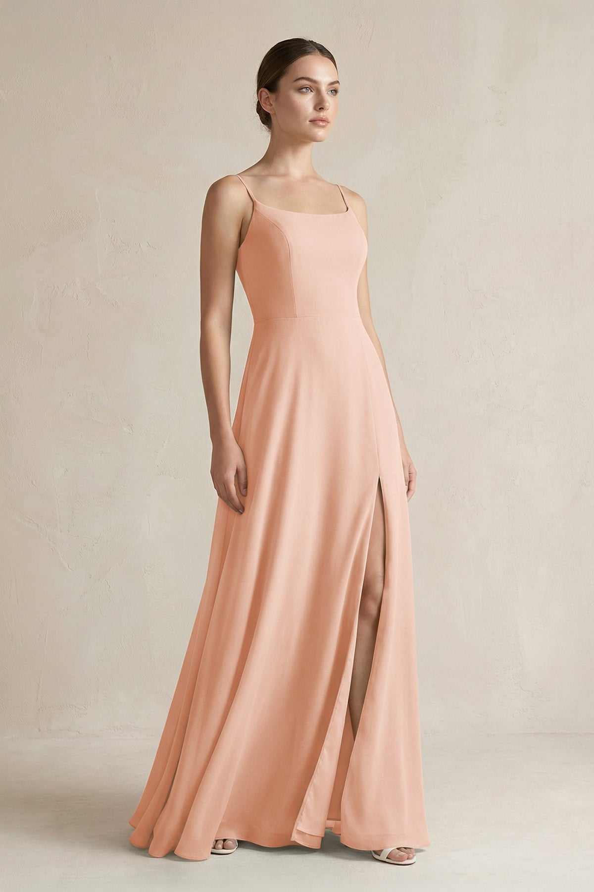 A-Line Chiffon Spaghetti Strap Bridesmaid Dress in English Rose