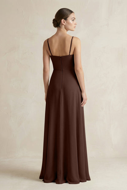 A-Line Chiffon Spaghetti Strap Bridesmaid Dress in Espresso