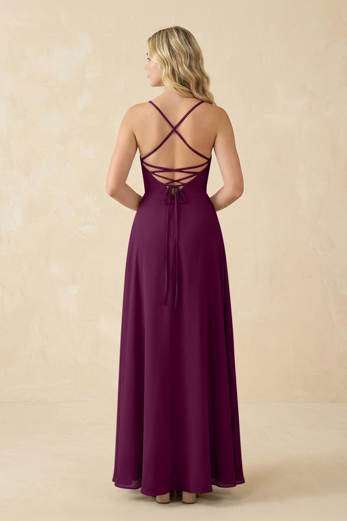 A-Line Chiffon Spaghetti Strap Bridesmaid Dress in Fig