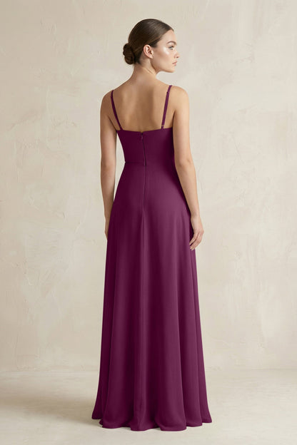 A-Line Chiffon Spaghetti Strap Bridesmaid Dress in Fig