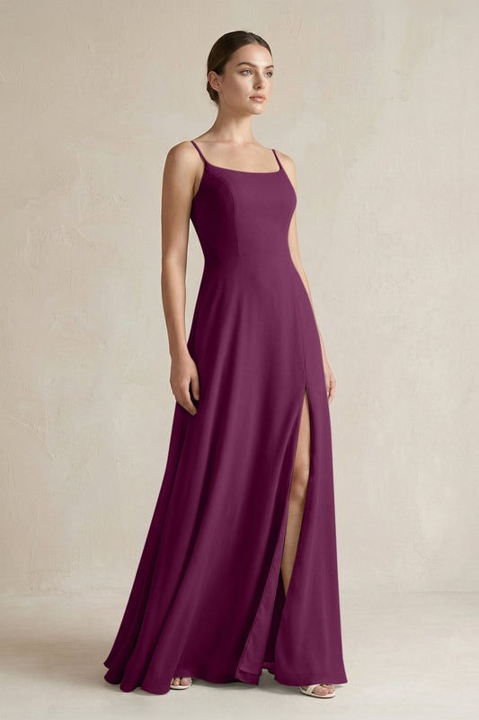 A-Line Chiffon Spaghetti Strap Bridesmaid Dress in Fig