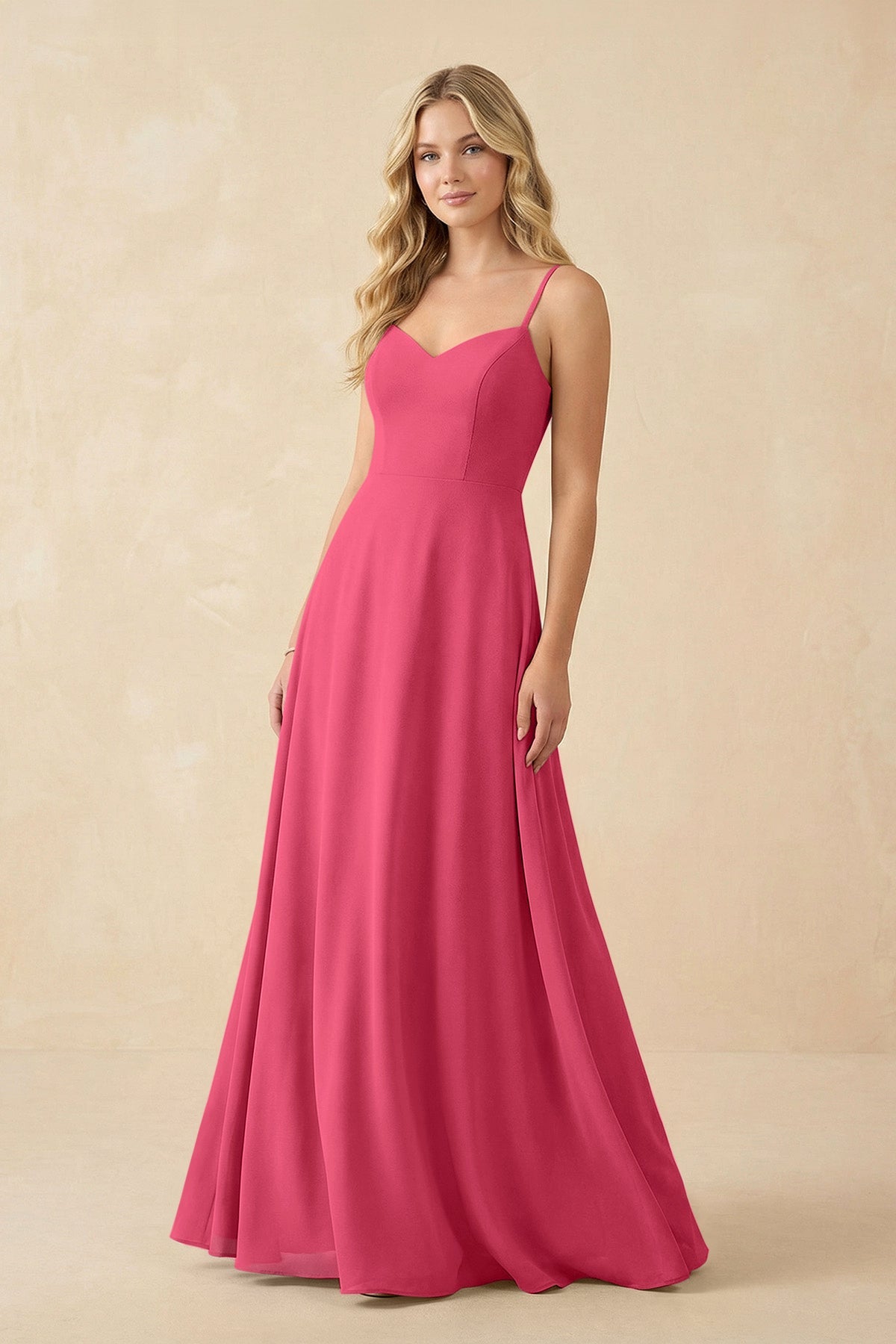 A-Line Chiffon Spaghetti Strap Bridesmaid Dress in Fuchsia