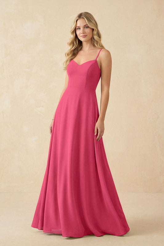 A-Line Chiffon Spaghetti Strap Bridesmaid Dress in Fuchsia