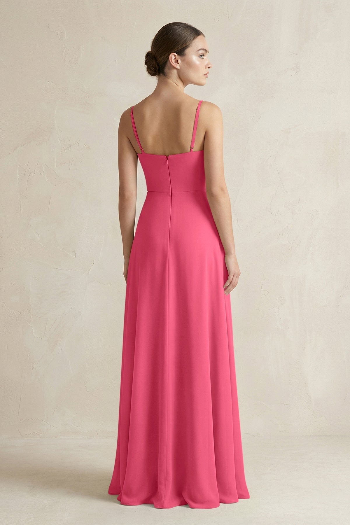 A-Line Chiffon Spaghetti Strap Bridesmaid Dress in Fuchsia