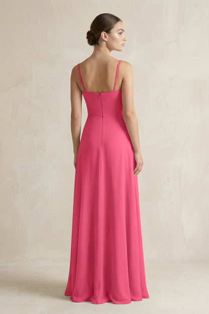 A-Line Chiffon Spaghetti Strap Bridesmaid Dress in Fuchsia