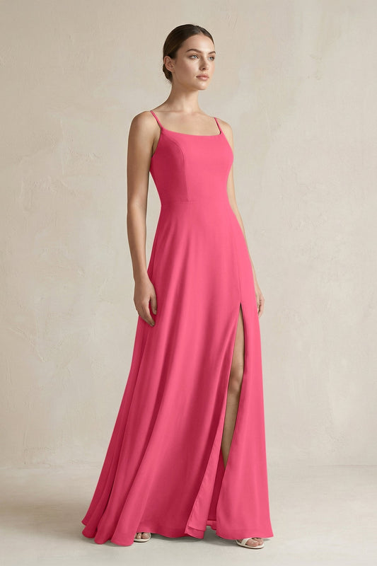 A-Line Chiffon Spaghetti Strap Bridesmaid Dress in Fuchsia