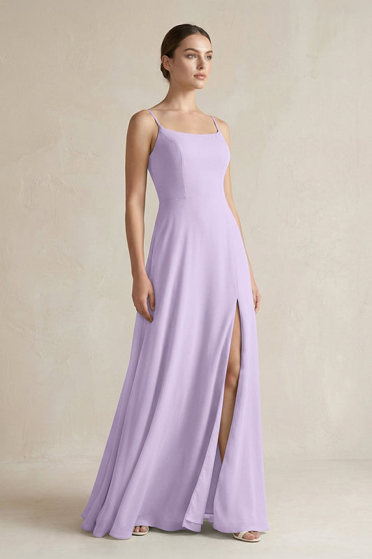 A-Line Chiffon Spaghetti Strap Bridesmaid Dress in Lavender