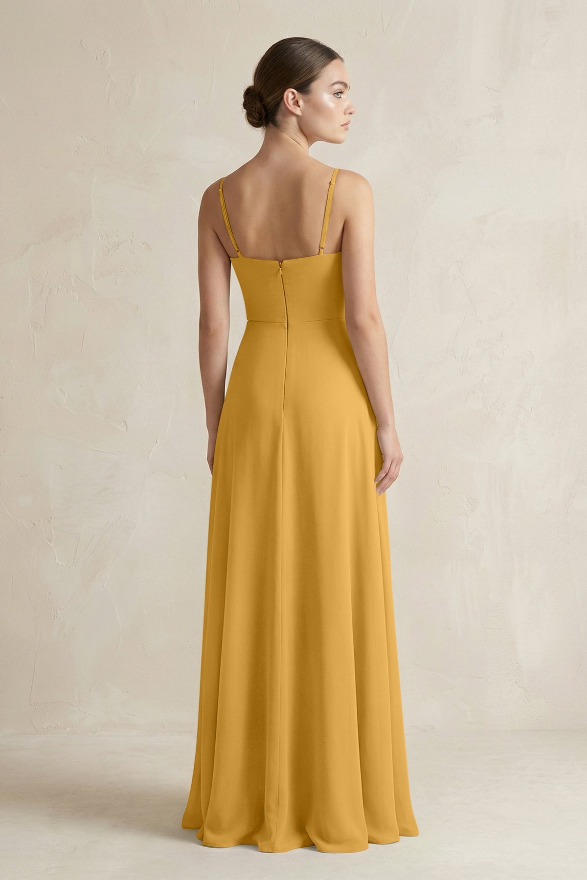 A-Line Chiffon Spaghetti Strap Bridesmaid Dress in Marigold