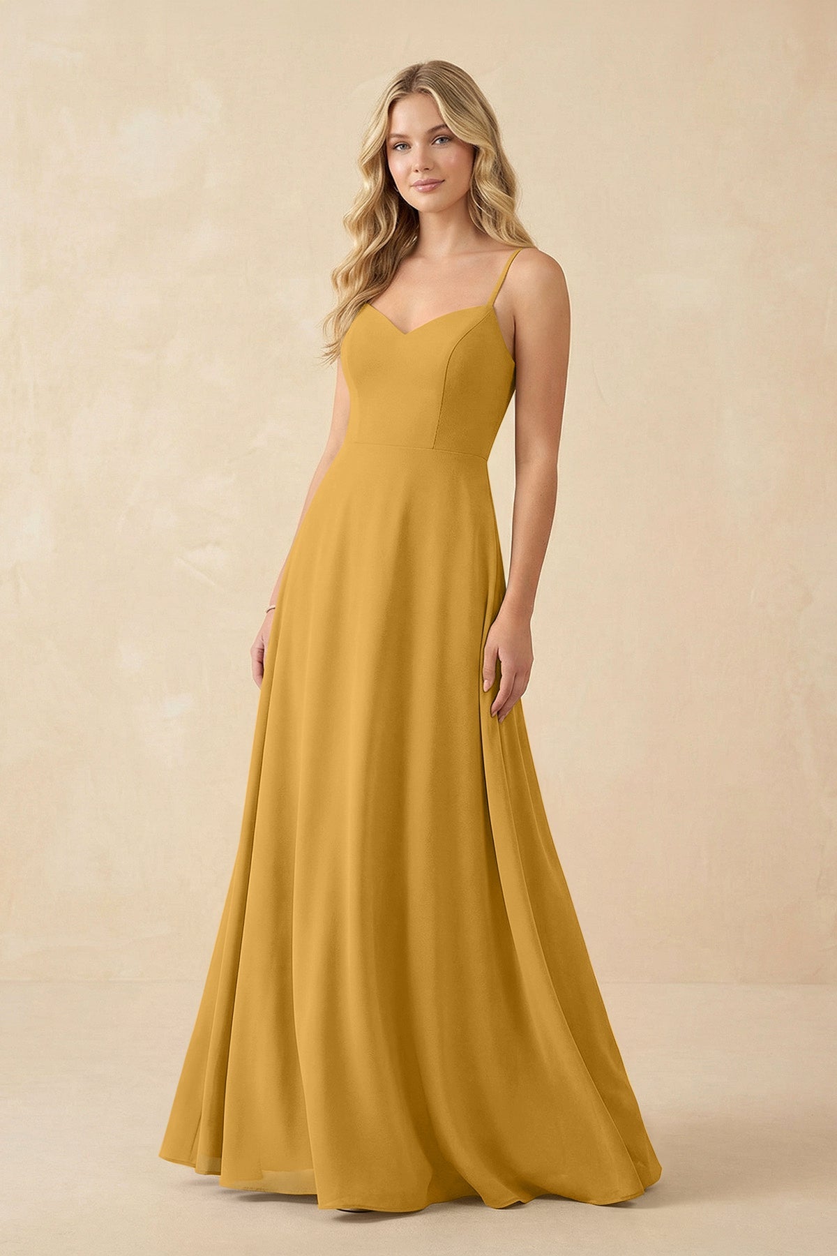A-Line Chiffon Spaghetti Strap Bridesmaid Dress in Marigold