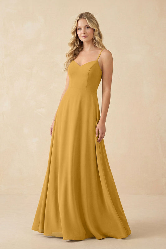 A-Line Chiffon Spaghetti Strap Bridesmaid Dress in Marigold