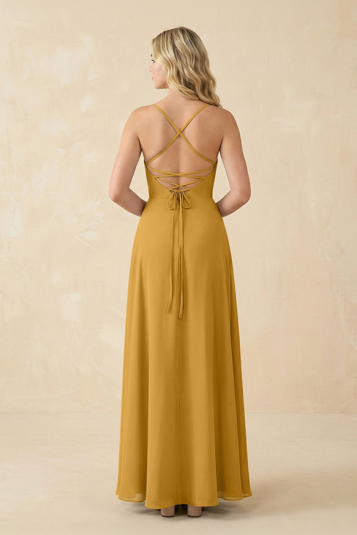 A-Line Chiffon Spaghetti Strap Bridesmaid Dress in Marigold