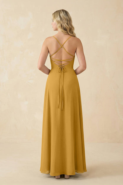 A-Line Chiffon Spaghetti Strap Bridesmaid Dress in Marigold