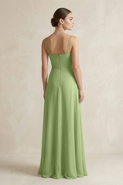 A-Line Chiffon Spaghetti Strap Bridesmaid Dress in Matcha