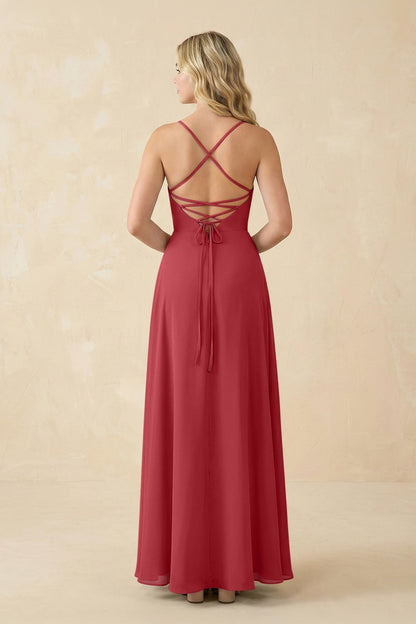 A-Line Chiffon Spaghetti Strap Bridesmaid Dress in Merlot