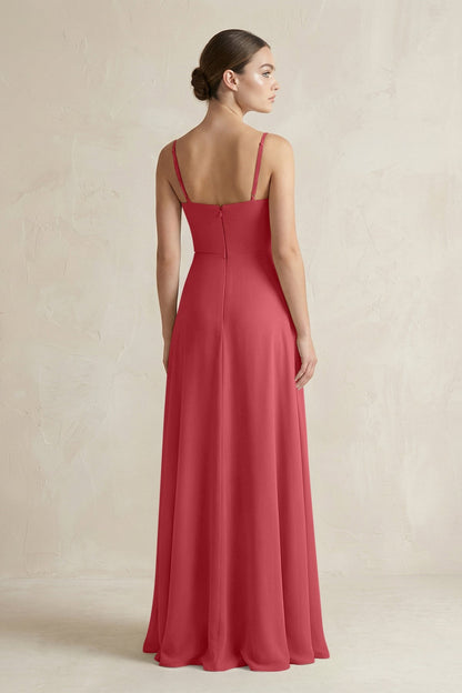 A-Line Chiffon Spaghetti Strap Bridesmaid Dress in Merlot