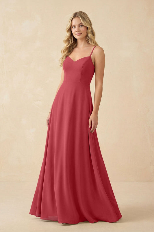 A-Line Chiffon Spaghetti Strap Bridesmaid Dress in Merlot