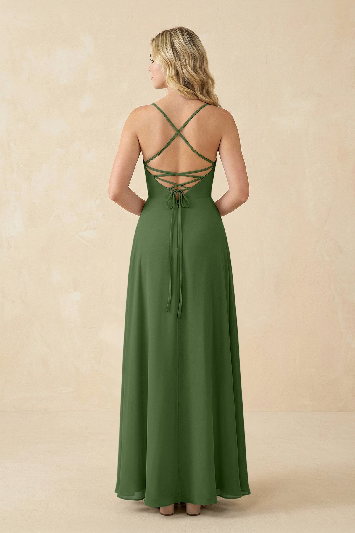 A-Line Chiffon Spaghetti Strap Bridesmaid Dress in Moss