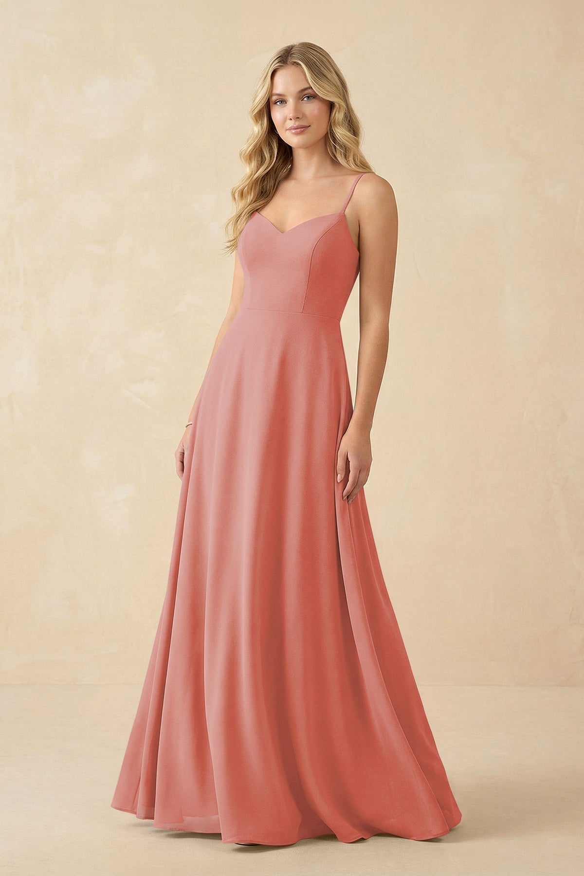 A-Line Chiffon Spaghetti Strap Bridesmaid Dress in Mulberry