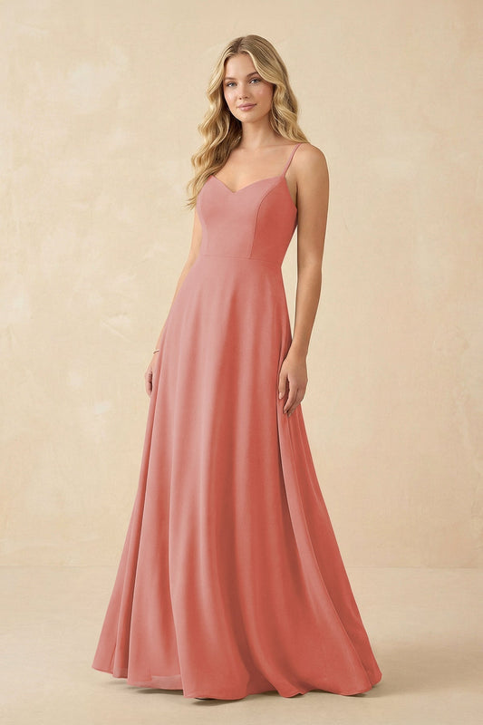 A-Line Chiffon Spaghetti Strap Bridesmaid Dress in Mulberry