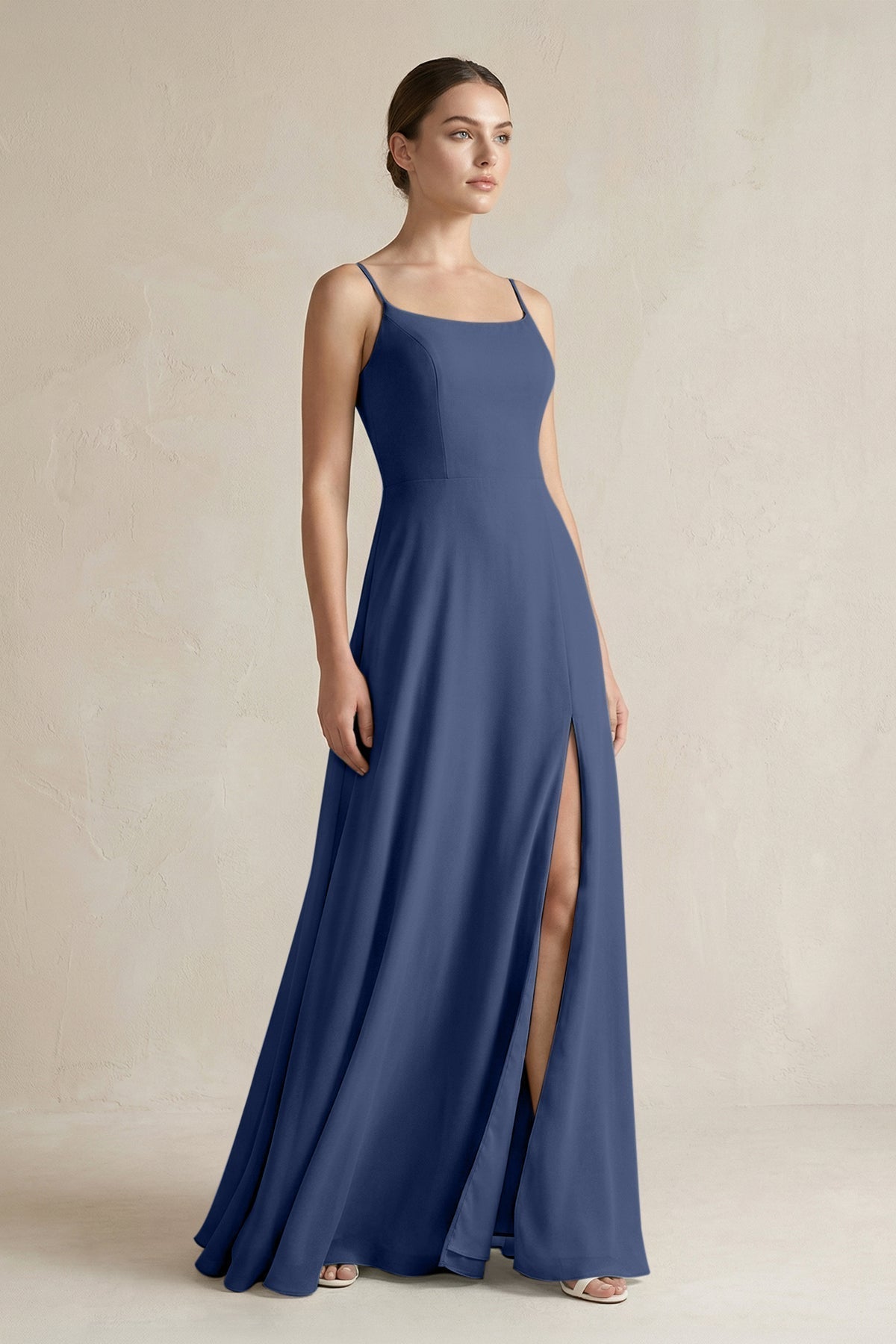 A-Line Chiffon Spaghetti Strap Bridesmaid Dress in Navy