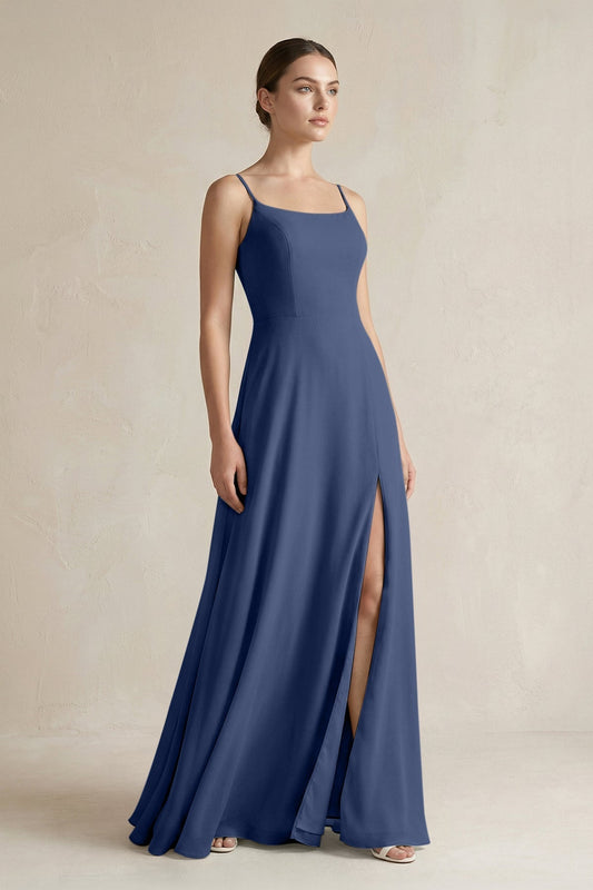 A-Line Chiffon Spaghetti Strap Bridesmaid Dress in Navy