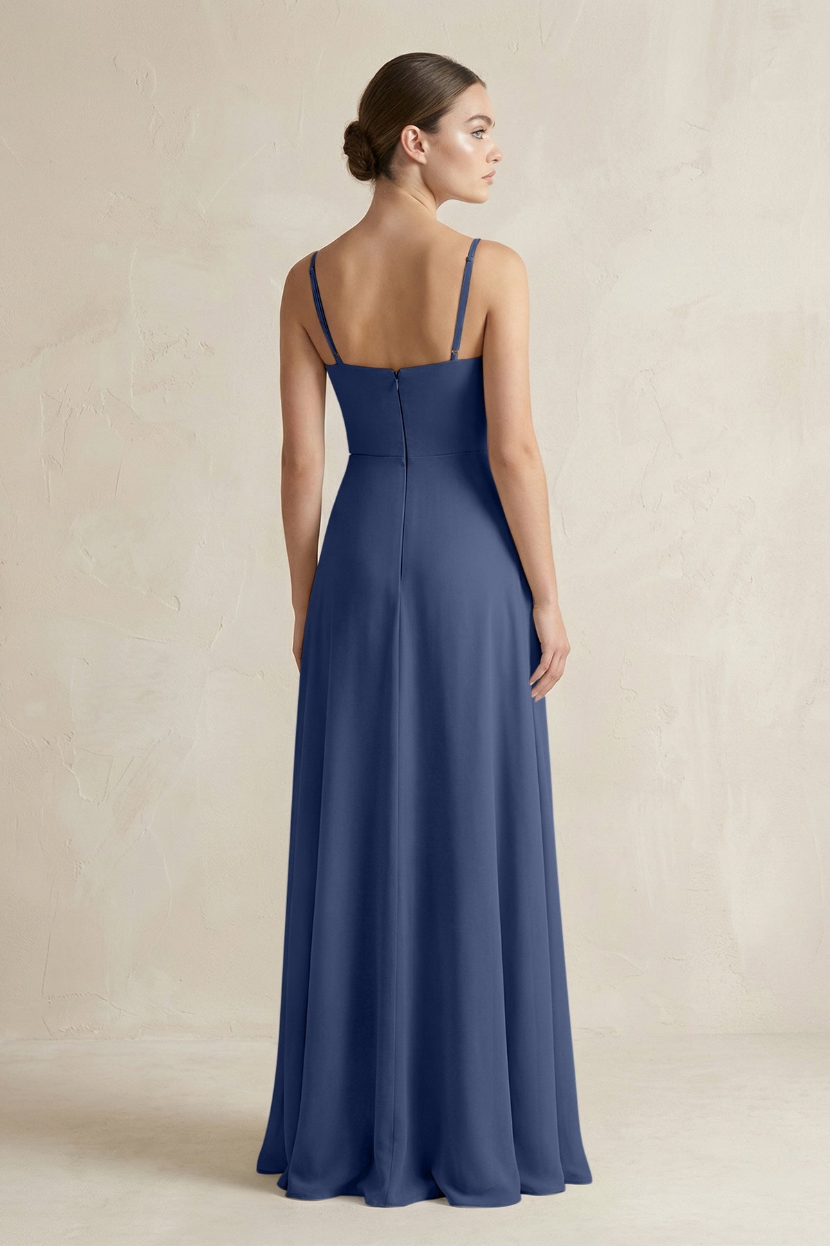 A-Line Chiffon Spaghetti Strap Bridesmaid Dress in Navy