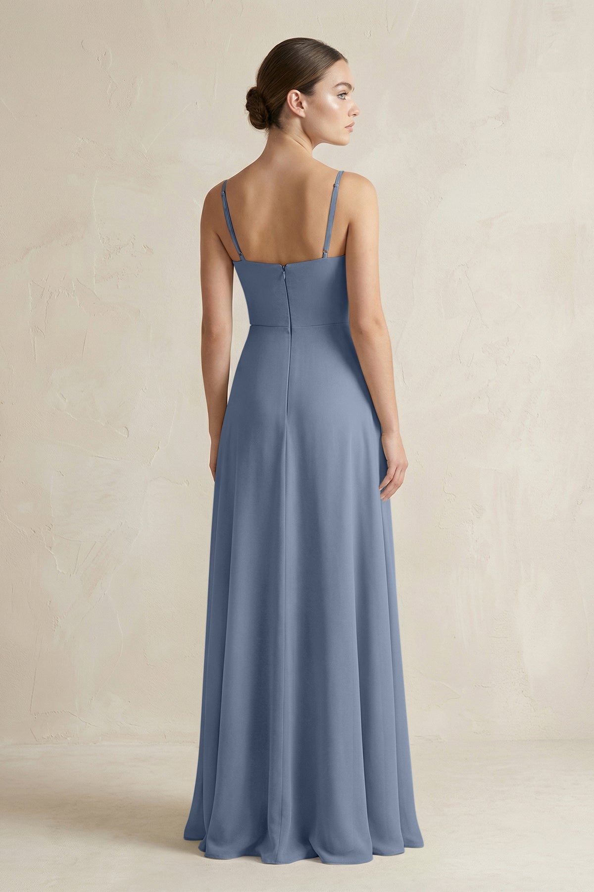 A-Line Chiffon Spaghetti Strap Bridesmaid Dress in Neptune
