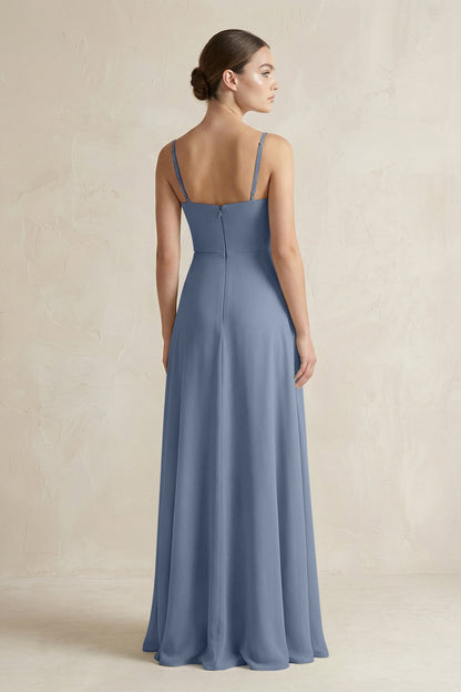 A-Line Chiffon Spaghetti Strap Bridesmaid Dress in Neptune