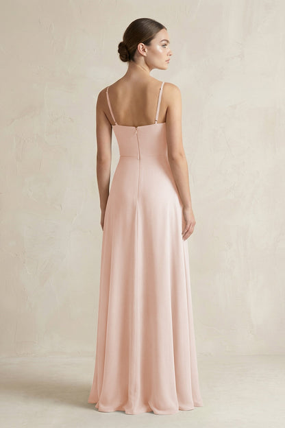 A-Line Chiffon Spaghetti Strap Bridesmaid Dress in Pale Blush