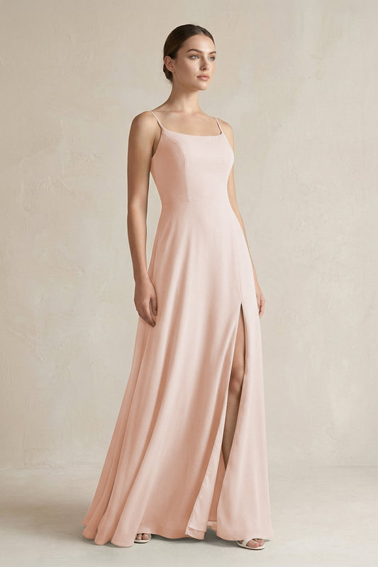 A-Line Chiffon Spaghetti Strap Bridesmaid Dress in Pale Blush