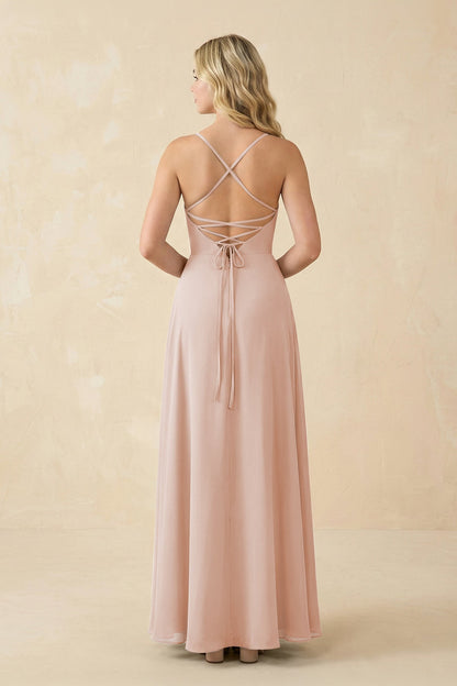 A-Line Chiffon Spaghetti Strap Bridesmaid Dress in Pale Blush