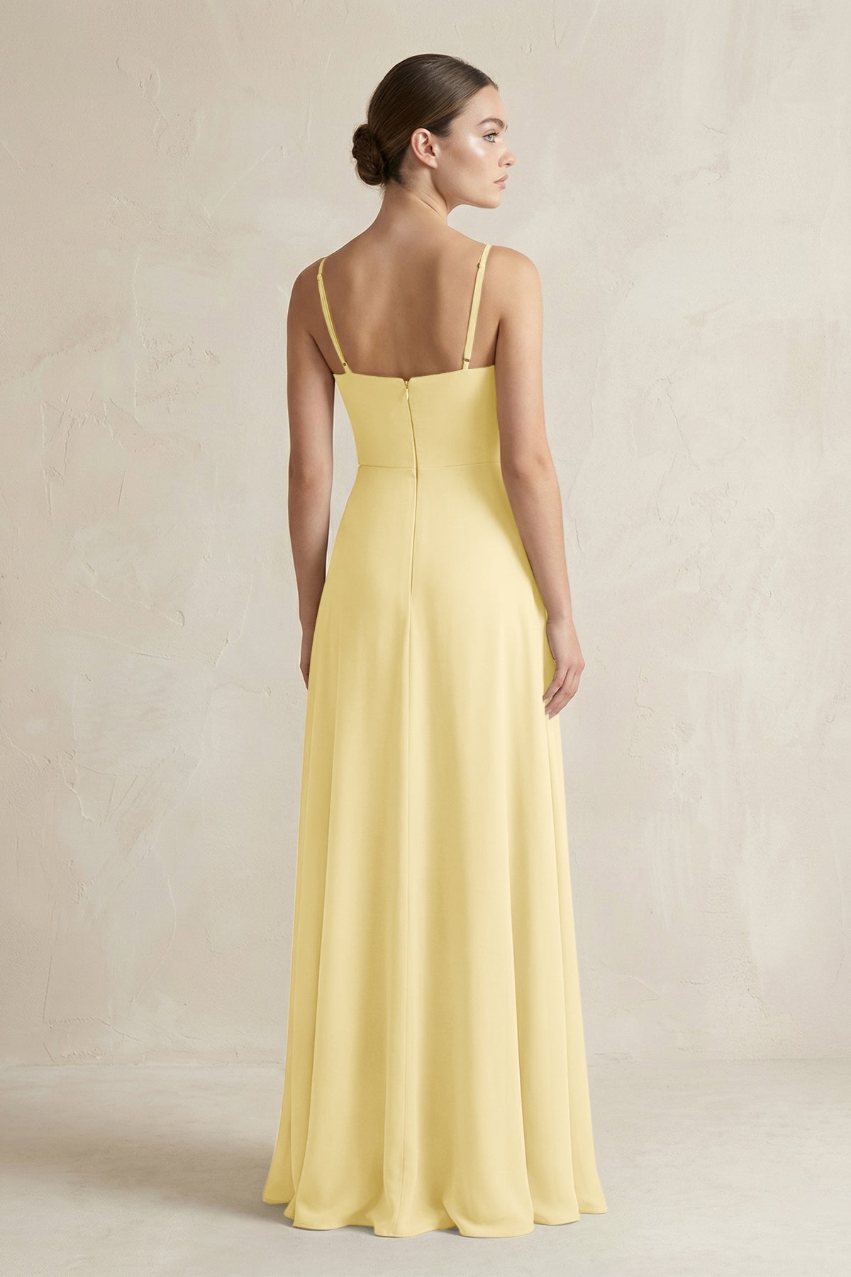 A-Line Chiffon Spaghetti Strap Bridesmaid Dress in Pastel Yellow