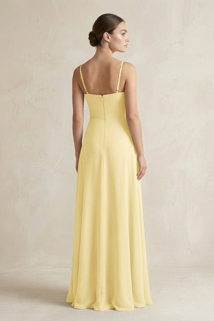 A-Line Chiffon Spaghetti Strap Bridesmaid Dress in Pastel Yellow