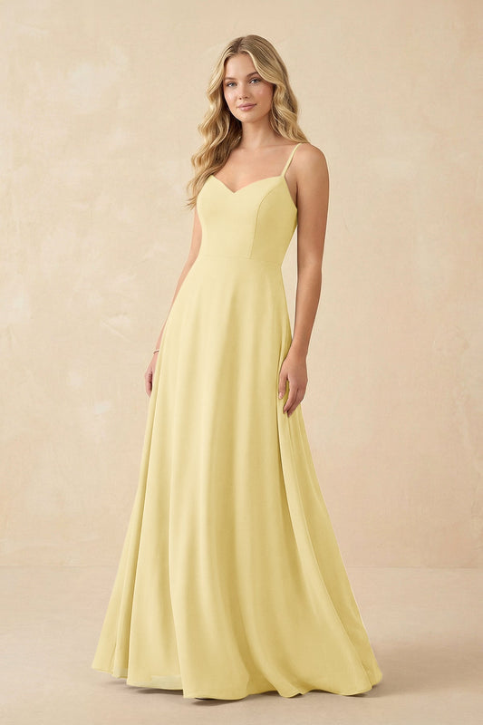 A-Line Chiffon Spaghetti Strap Bridesmaid Dress in Pastel Yellow