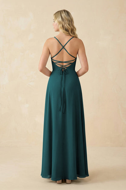A-Line Chiffon Spaghetti Strap Bridesmaid Dress in Pine