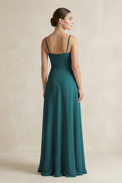 A-Line Chiffon Spaghetti Strap Bridesmaid Dress in Pine