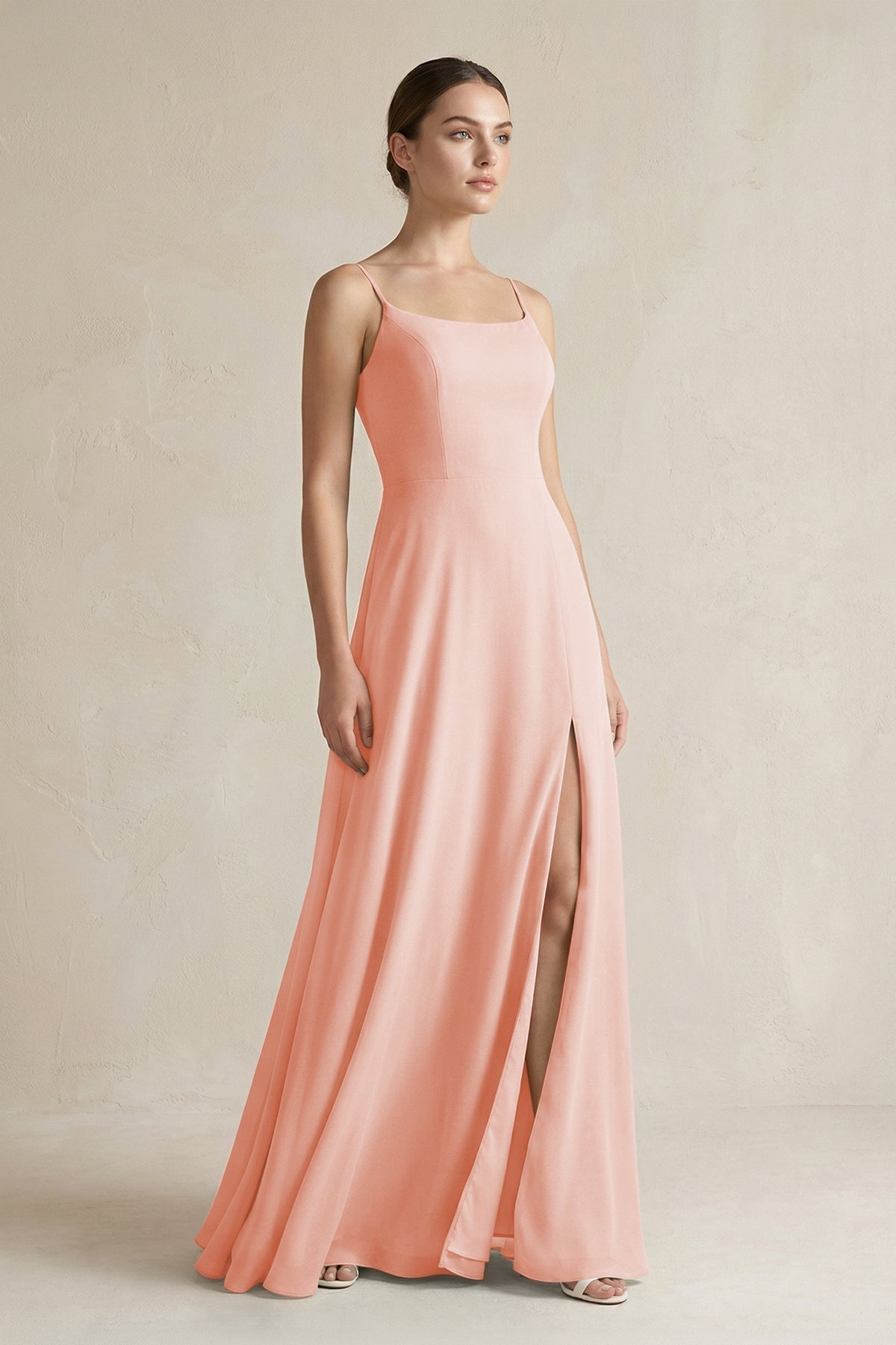 A-Line Chiffon Spaghetti Strap Bridesmaid Dress in Rose Petal