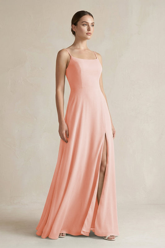 A-Line Chiffon Spaghetti Strap Bridesmaid Dress in Rose Petal